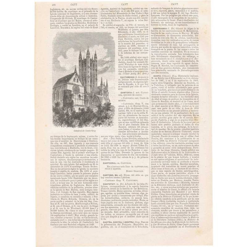 Lámina Catedral de Cantorbery. Diccionario Enciclopédico Hispano-Americano 1888