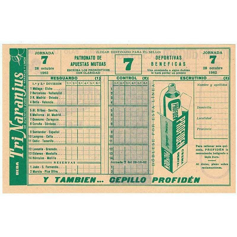 Quiniela 28-10-1962. Jornada 7. Plancha