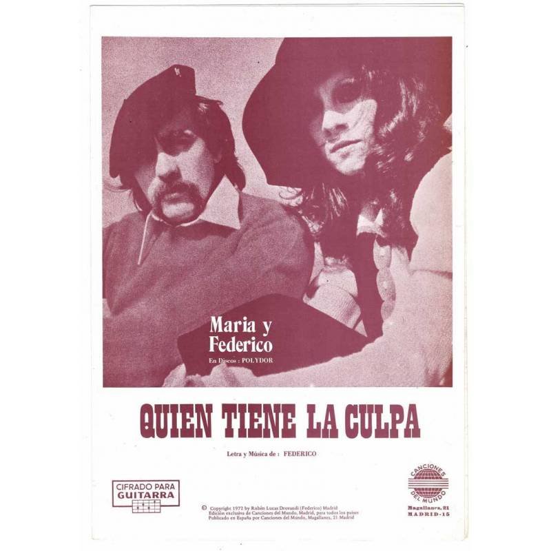 Cancionero Quién tiene la culpa de María y Federico con cifrado para guitarra