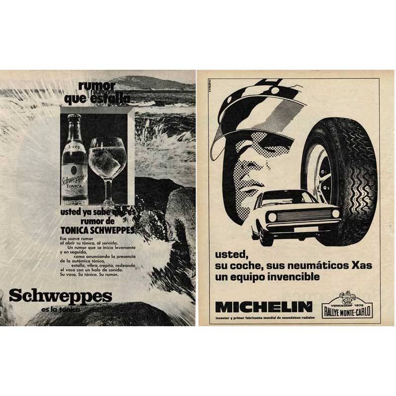 Publicidad doble Tónica Schweppes y Neumáticos Michelin años 70