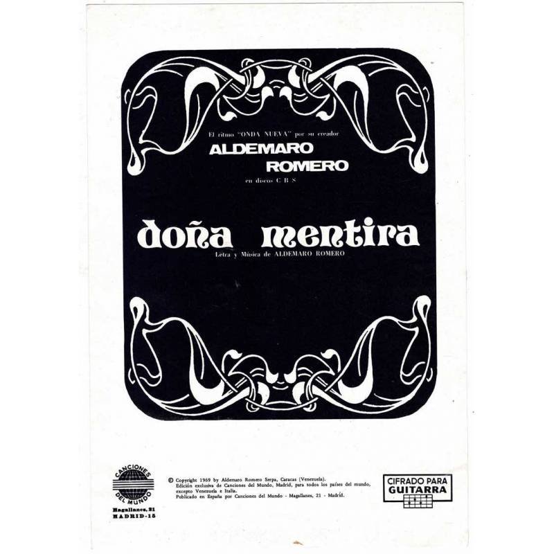 Cancionero partitura Doña Mentira por Aldemaro Romero con cifrado para guitarra