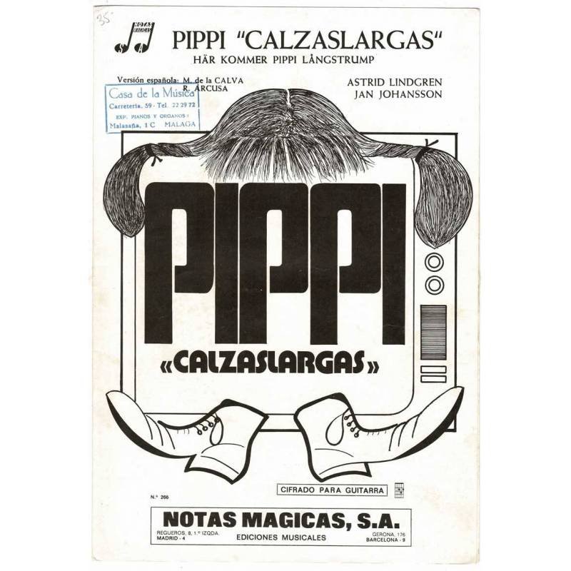 Cancionero partitura Pippi Calzaslargas con cifrado para guitarra. Pippi Langstrump