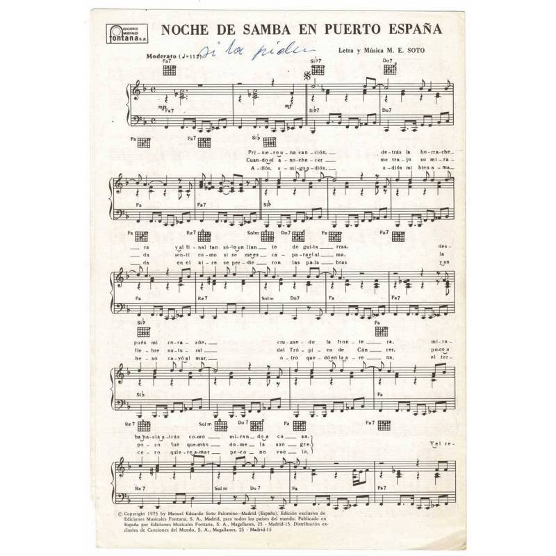 Cancionero Partitura Noche de samba en Puerto España de Manuel E. Soto + Era de David Shel