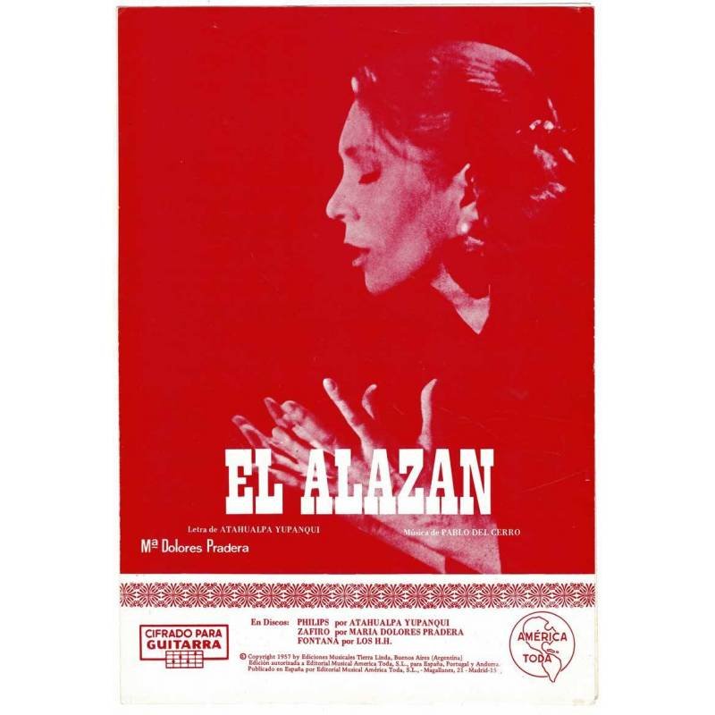 Cancionero El Alazan de Mª Dolores Pradera con cifrado para guitarra