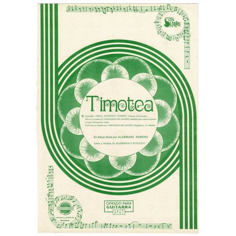 Cancionero Timotea de Aldemaro Romero con cifrado para guitarra