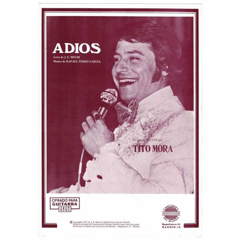 Cancionero Adios de Tito Mora con cifrado para guitarra
