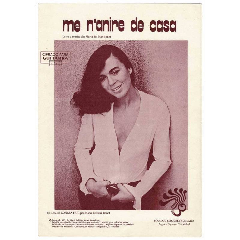 Cancionero Me n'anire de casa de María del Mar Bonet con cifrado para guitarra