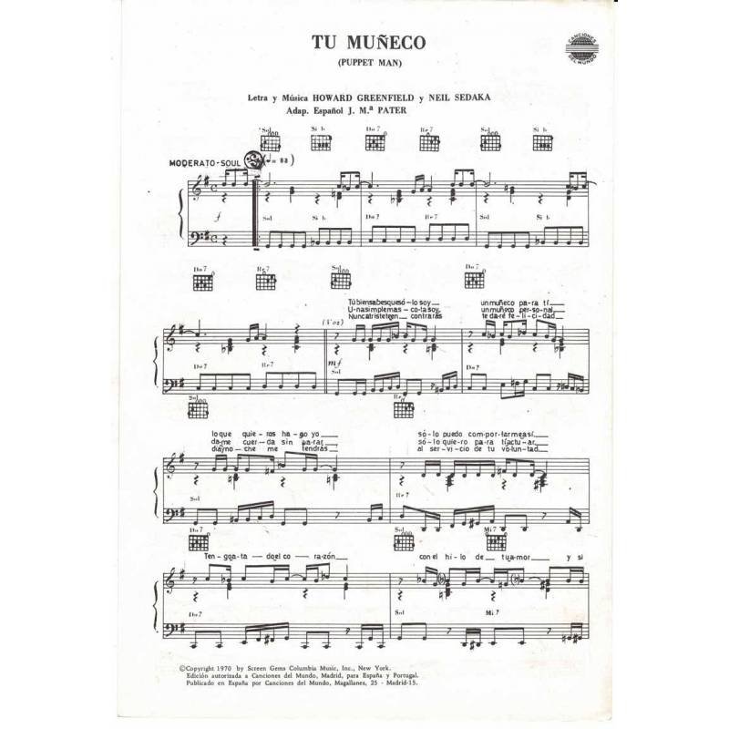 Cancionero Tu muñeco (Puppet Man) de Howard Greenfield y Neil Sedaka