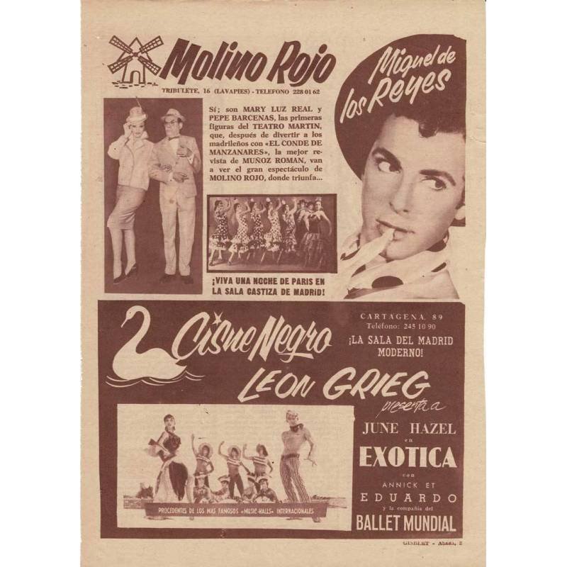 Hoja Publicidad teatro Molino Rojo y Cisne Negro