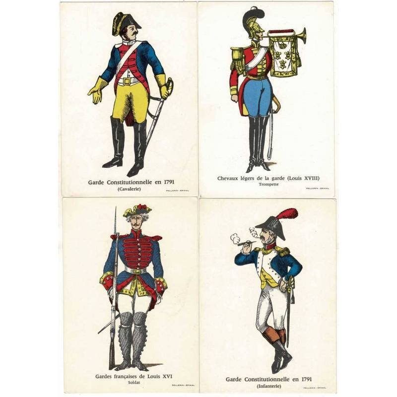 Colección de 4 postales Uniformes Militares Collection d'Uniformes Pellerin - Épinal
