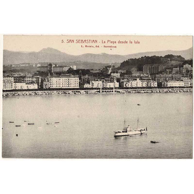 Postal Guipúzcoa. San Sebastián. La Playa desde la Isla No. 5