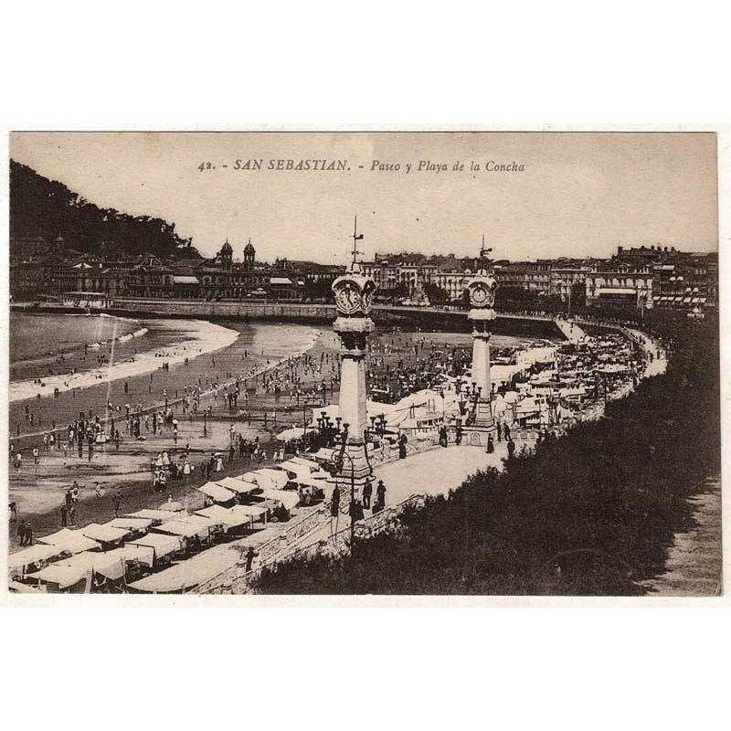 Postal Guipúzcoa. San Sebastián. Paseo y Playa de La Concha No. 42