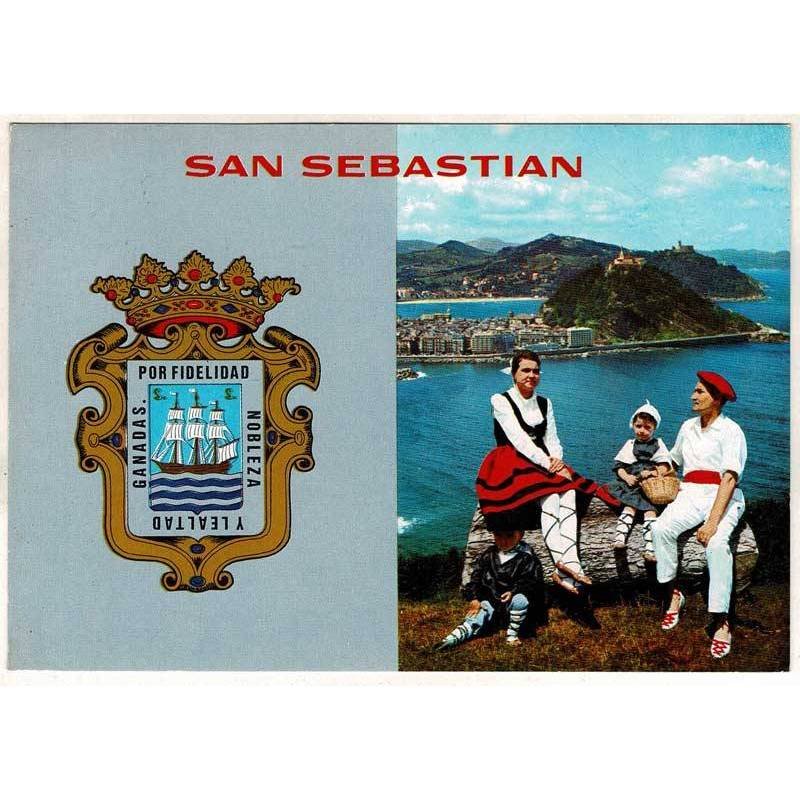 Postal Guipúzcoa. San Sebastián. Escudo de San Sebastián y vista desde Ulía No. 29