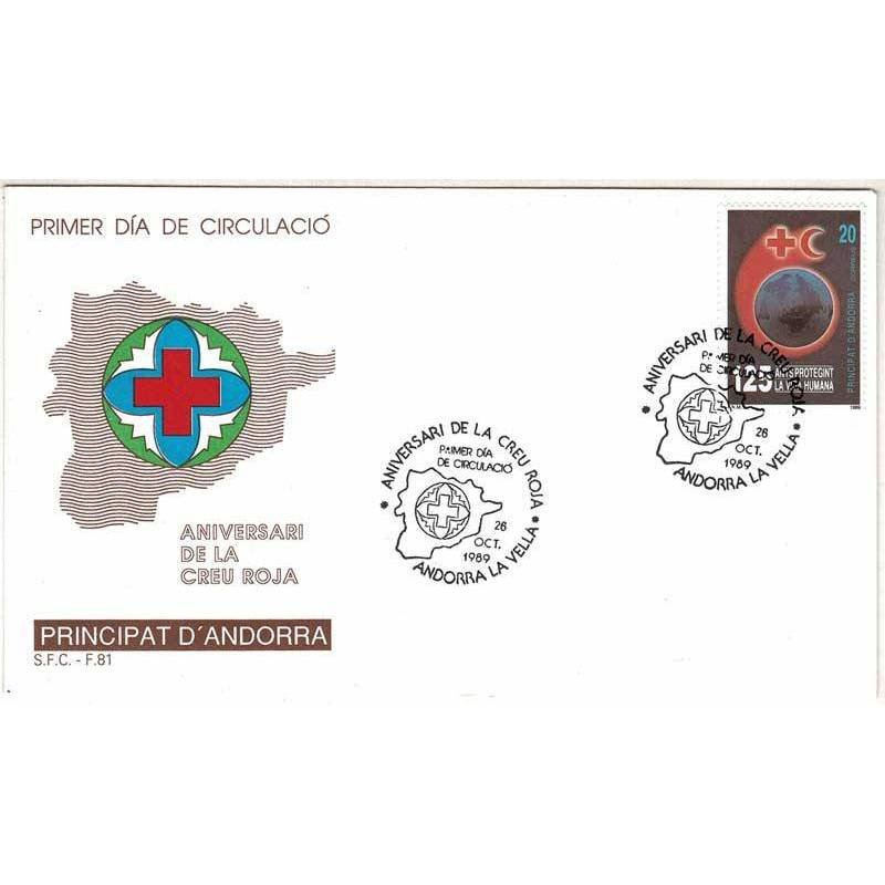 Sobre Primer Día FDC Andorra Aniversari de la Creu Roja 1989