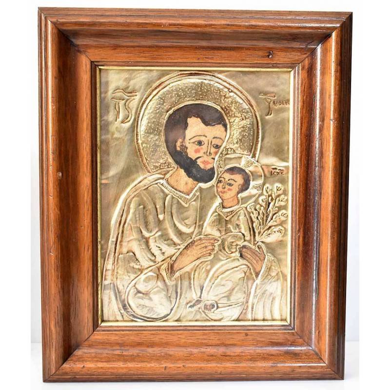 Cuadro reproducción icono San José y el Niño Jesús. Escuela de Kiev s. XVIII