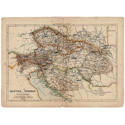 Mapa antiguo de Italia, Austria, Hungría y Checoslovaquia. Litografía Vega