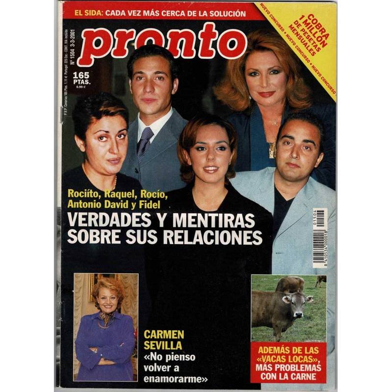 Revista Pronto No. 1504. 3 marzo 2001. Rocío Jurado. Rociíto. Carmen Sevilla