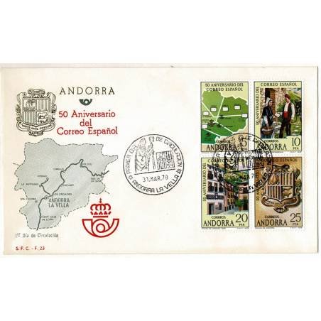 Sobre Primer Día FDC Andorra 50 Aniversario del Correo Español 1978