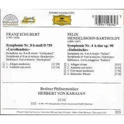 Schubert. Mendelssohn. Karajan - Symphonie Nr. 8 Unvollendete. Symphonie Nr. 4 Italienische. CD