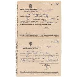 Lote de 16 recibos Abastecimiento de Aguas. Ayuntamiento de Málaga. Años 50-60
