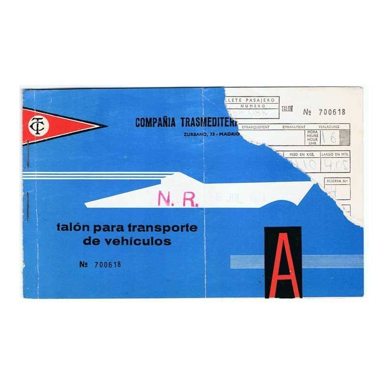 Talón para Transporte de Vehículos. Compañía Transmediterránea. 1971