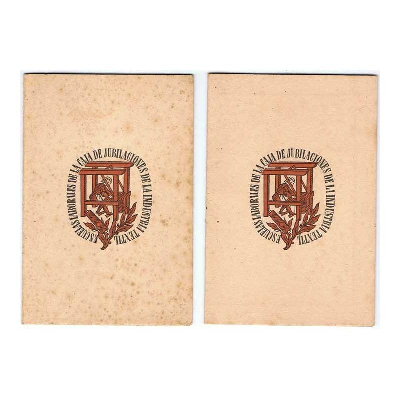 Escuelas Laborales de la Caja de Jubilaciones de la Industria Textil. Calificaciones. Lote 2 tarjetas