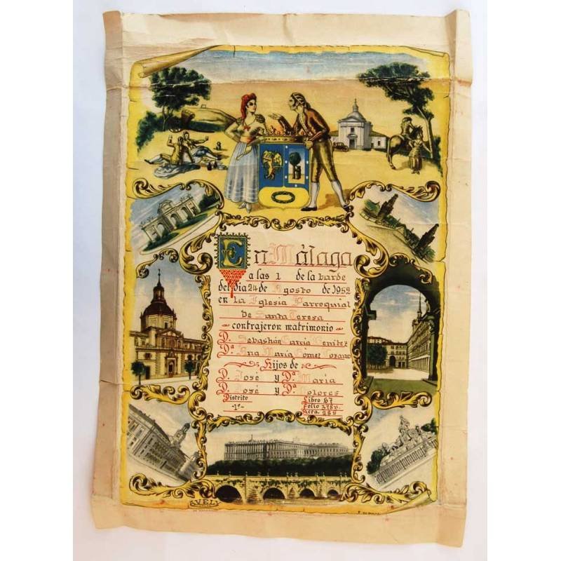 Orla recordatorio de matrimonio. Málaga 1952. Orlas Avely