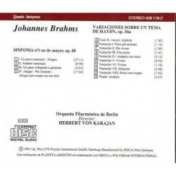 Brahms. Karajan - Sinfonía No. 1. Variaciones sobre un tema de Haydn. CD