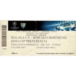 Entrada UEFA Champions League. Málaga C.F - Borussia Dortmund. La Rosaleda, 2013