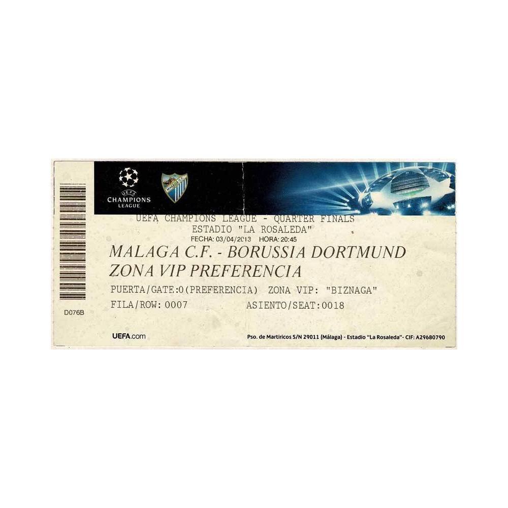 Entrada UEFA Champions League. Málaga C.F - Borussia Dortmund. La Rosaleda, 2013