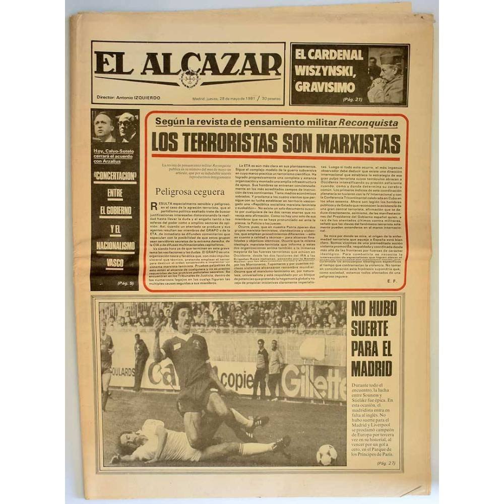 Periódico El Alcázar 28 mayo 1981. Los terroristas son marxistas