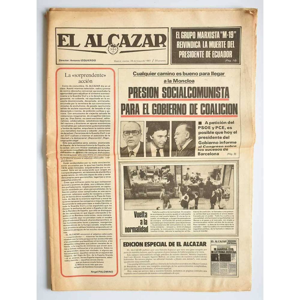 Periódico El Alcázar 26 mayo 1981. Presión socialcomunista para el gobierno de coalición