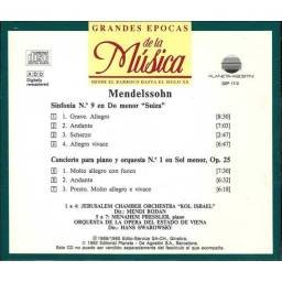 Grandes Épocas de la Música. Mendelssohn - Sinfonía No. 9 Suiza. Concierto piano y orquesta No. 1. CD