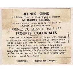 Cromo antiguo de Tien-Tsin, Revue des Troupes. Jeunes Gens. Prenez du service dans les Troupes Coloniales