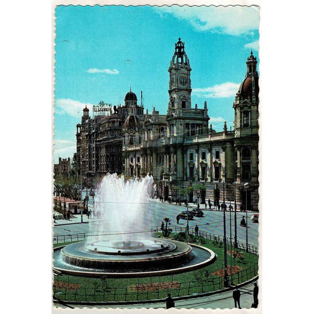 Postal Valencia. Plaza del Caudillo. Fuente Monumental No. 59