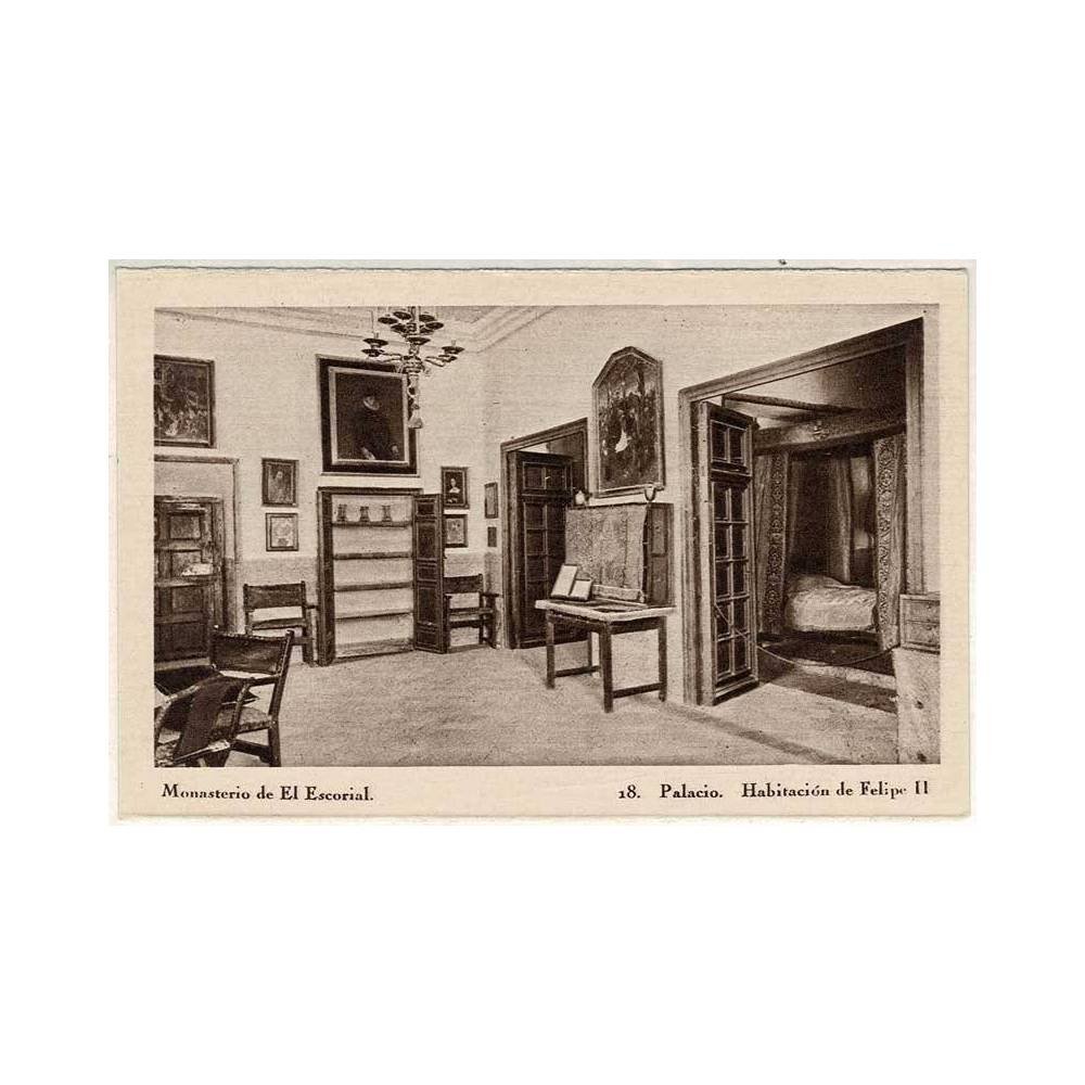 Postal Madrid. Monasterio de El Escorial. Palacio. Habitación de Felipe II No. 18