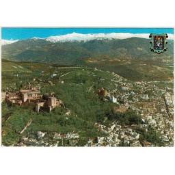 Postal Granada. Vista aérea. La Alhambra, Ciudad y Sierra Nevada Serie 25 No. 632