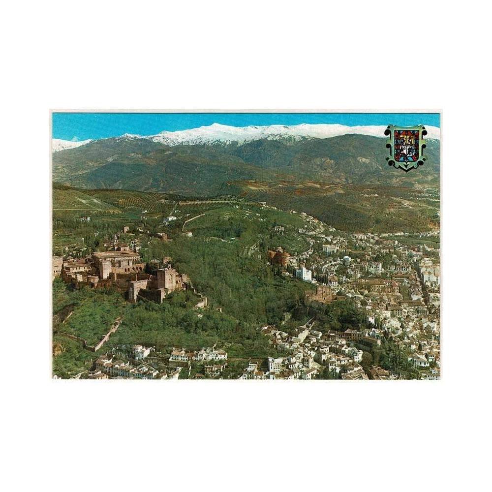 Postal Granada. Vista aérea. La Alhambra, Ciudad y Sierra Nevada Serie 25 No. 632