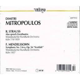 Dimitri Mitropoulos, R. Strauss, F. Mendelssohn - Also Sprach Zarathustra. Symphony No. 3 In A. Op. 56 Scottish. CD