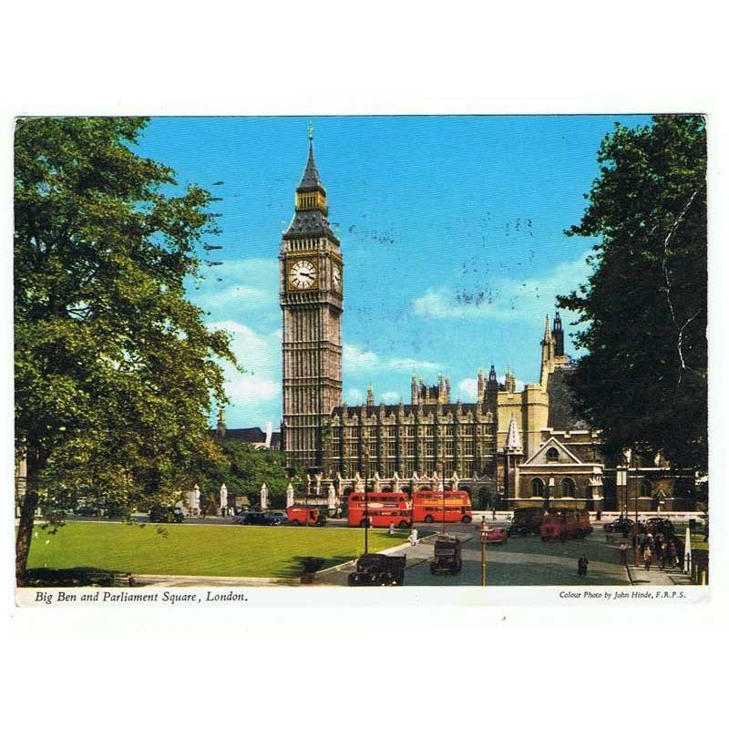 Postal Big Ben and Parliament Square, London. Escrita y circulada 1972