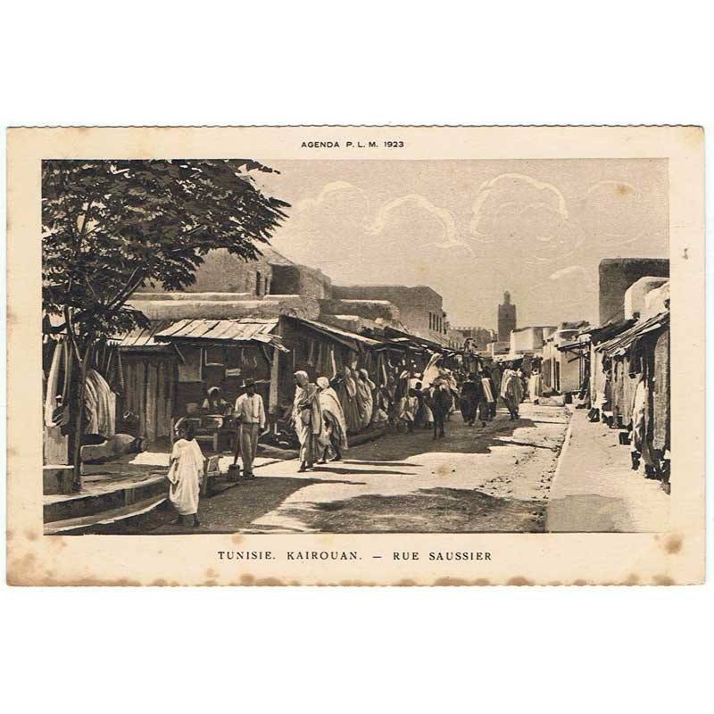 Postal Tunez. Kairouan. Rue Saussier. Agenda P. L. M. 1929. Sin circular