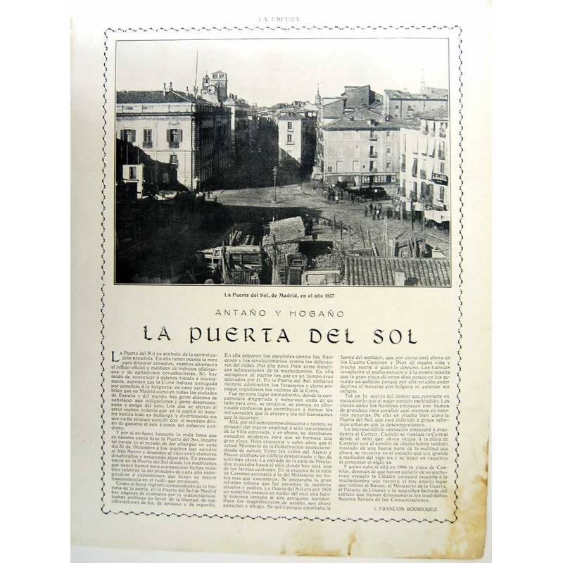 Recorte Revista La Esfera 1916. La Puerta del Sol por J. Francos Rodríguez