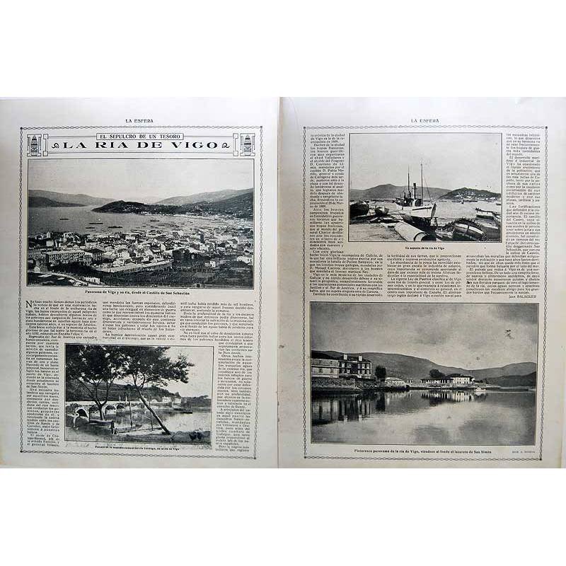 Recorte Revista La Esfera 1916. Reportaje La Ría de Vigo por Juan Balaguer