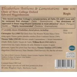 Choir of New College Oxford - Elizabethan Anthems & Lamentations. CD