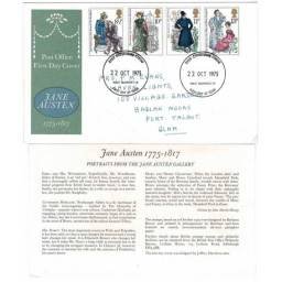 Reino Unido. Sobre Primer Día (FDC) Jane Austen 1775-1817 + tarjeta 1975