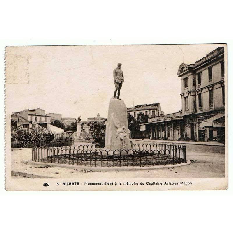 Postal Túnez. Bizerte - Monument élevé á la mémoire du Capitaine Aviateur Madon. Nº 6