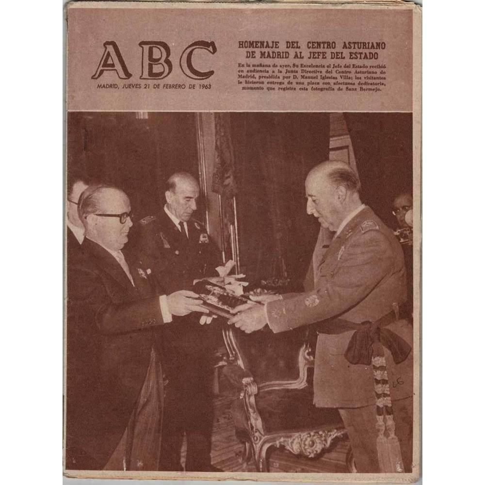 Periódico ABC 21 febrero 1963. Homenaje del Centro Asturiano de Madrid al Jefe del Estado