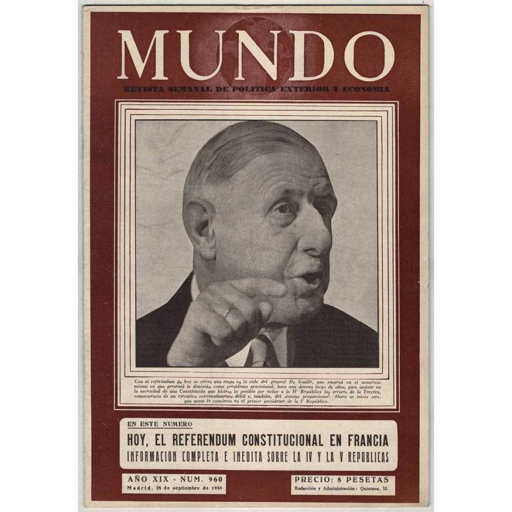 Mundo. Revista semanal de política exterior y economía Nº 960. 28 septiembre 1958