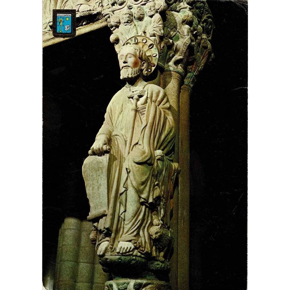 Postal Coruña. Santiago de Compostela. Catedral. Detalle del Pórtico de la Gloria. Apóstol Santiago, Nº 28