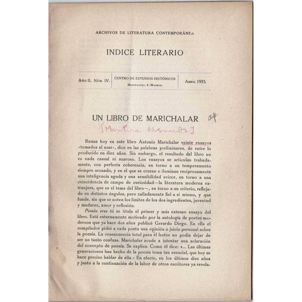 Indice Literario. Año II. Nº IV. Abril 1933. Un libro de Marichalar